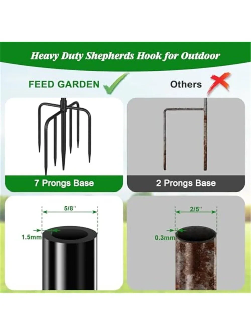 76'' Bird Feeder Pole, Heavy Duty Shepherds Hooks for Outdoor with 7-Prong Base